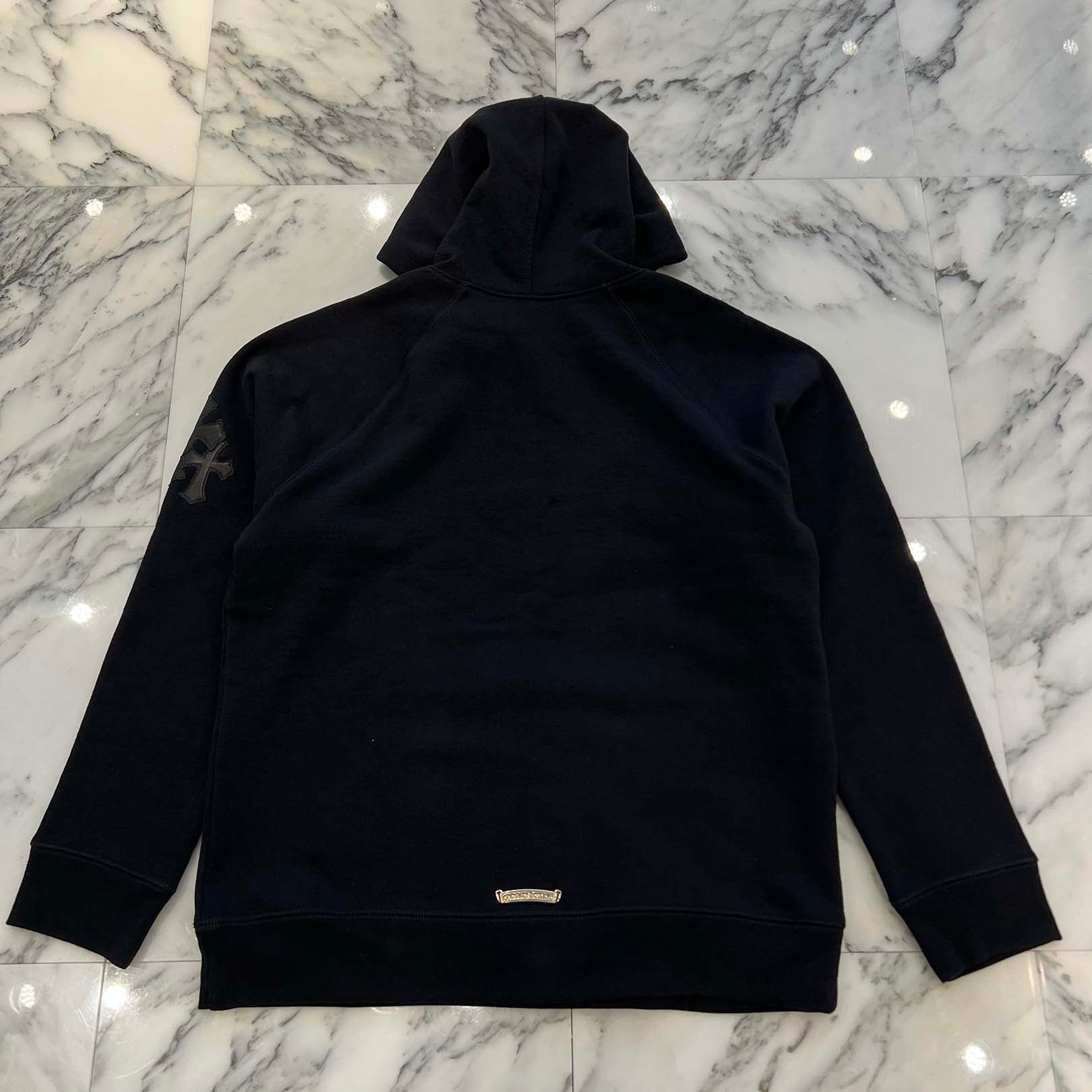 CHROME HEARTS Y NOT Cemetery Cross Leather Patch Pullover Hoodie Size S クロムハーツ ワイノット セメタリークロス レザーパッチ プルオーバーフーディー サイズS